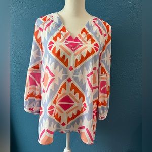 Crosby By Mollie Burch Women's Pastel Geometric Print Shirt Size Small